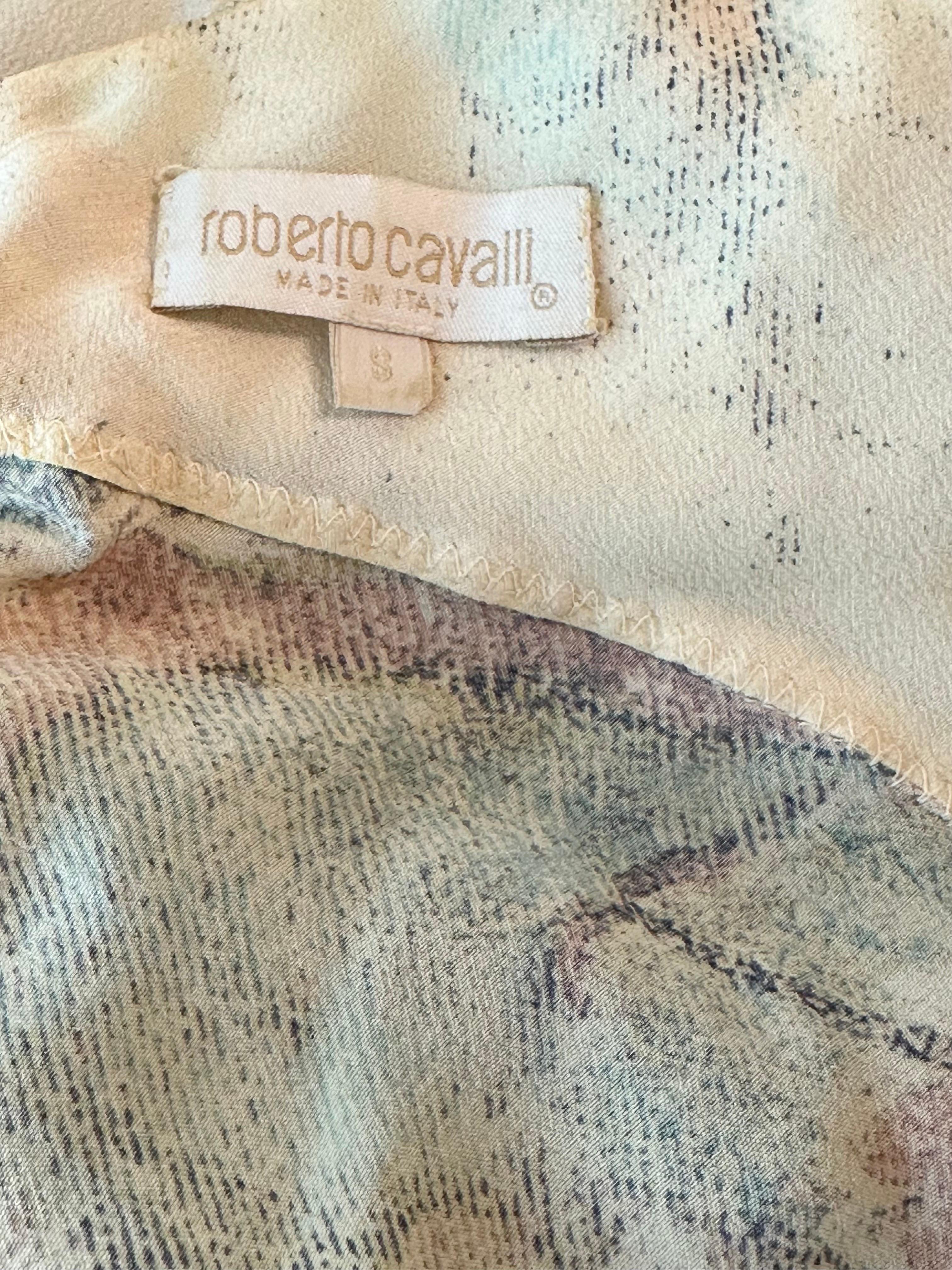 Roberto Cavalli S/S 2002 Silk Abstract Print Lace Up Slip Evening Midi Dress  For Sale 3