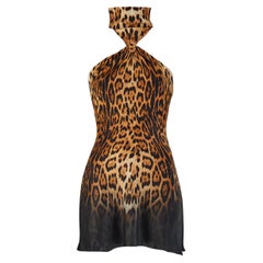 Roberto Cavalli S/S 2002 Silk Leopard Print Halter-neck Dress
