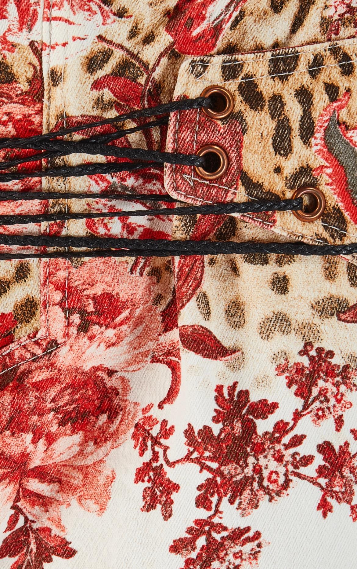 Roberto Cavalli S/S 2002 White Floral & Leopard Print Tie Up Jeans 1