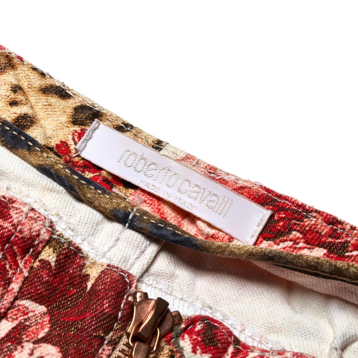 Roberto Cavalli S/S 2002 White Floral & Leopard Print Tie Up Jeans 2