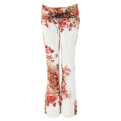 Roberto Cavalli S/S 2002 White Floral & Leopard Print Tie Up Jeans