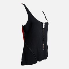 Roberto Cavalli S/S 2003 Black And Red Chinoiserie Floral-Panel Sleeveless Top