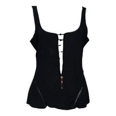 Roberto Cavalli S/S 2003 Black And Red Chinoiserie Floral-Panel Sleeveless Top