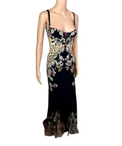 Roberto Cavalli S/S 2003 Bustier Corset Chinoiserie Print Evening Dress Gown