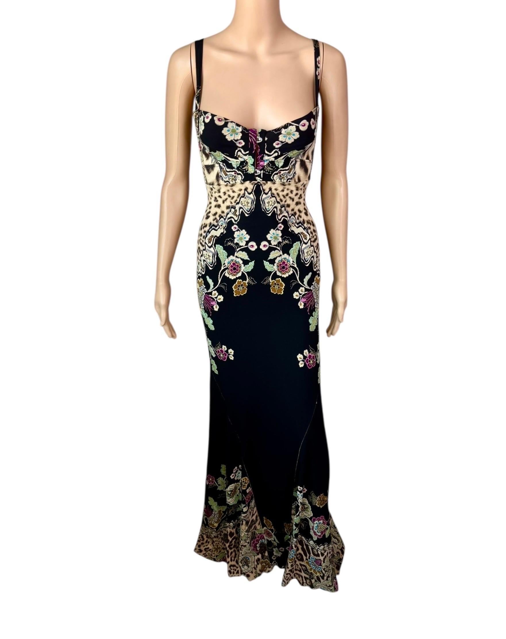 Roberto Cavalli S/S 2003 Corsé corpiño Vestido de noche con estampado Chinoiserie en Bueno estado para la venta en Naples, FL
