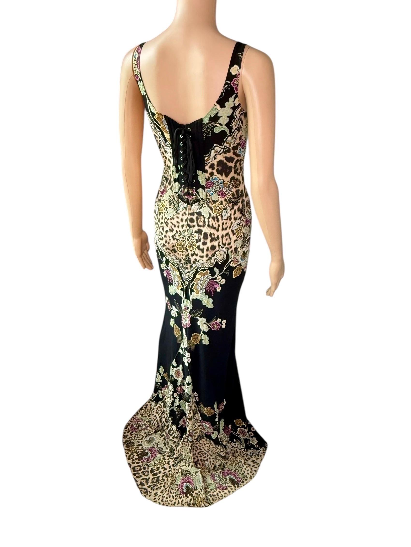 De las mujeres Roberto Cavalli S/S 2003 Corsé corpiño Vestido de noche con estampado Chinoiserie en venta