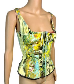 Roberto Cavalli S/S 2003 Bustier Corset Denim Silk Crop Top