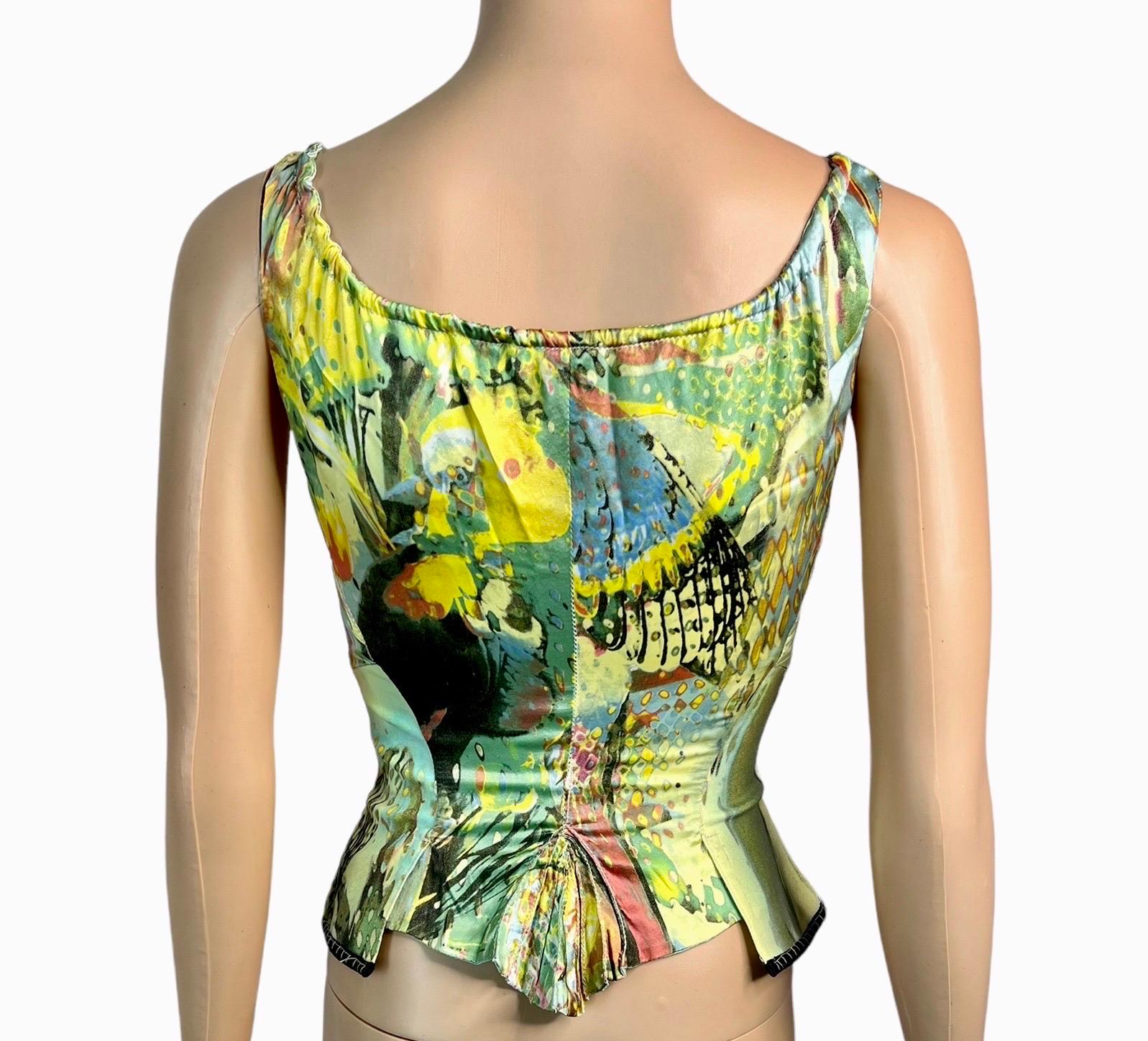 De las mujeres Roberto Cavalli S/S 2003 Corpiño Corsé Seda Vaquera Crop Top en venta