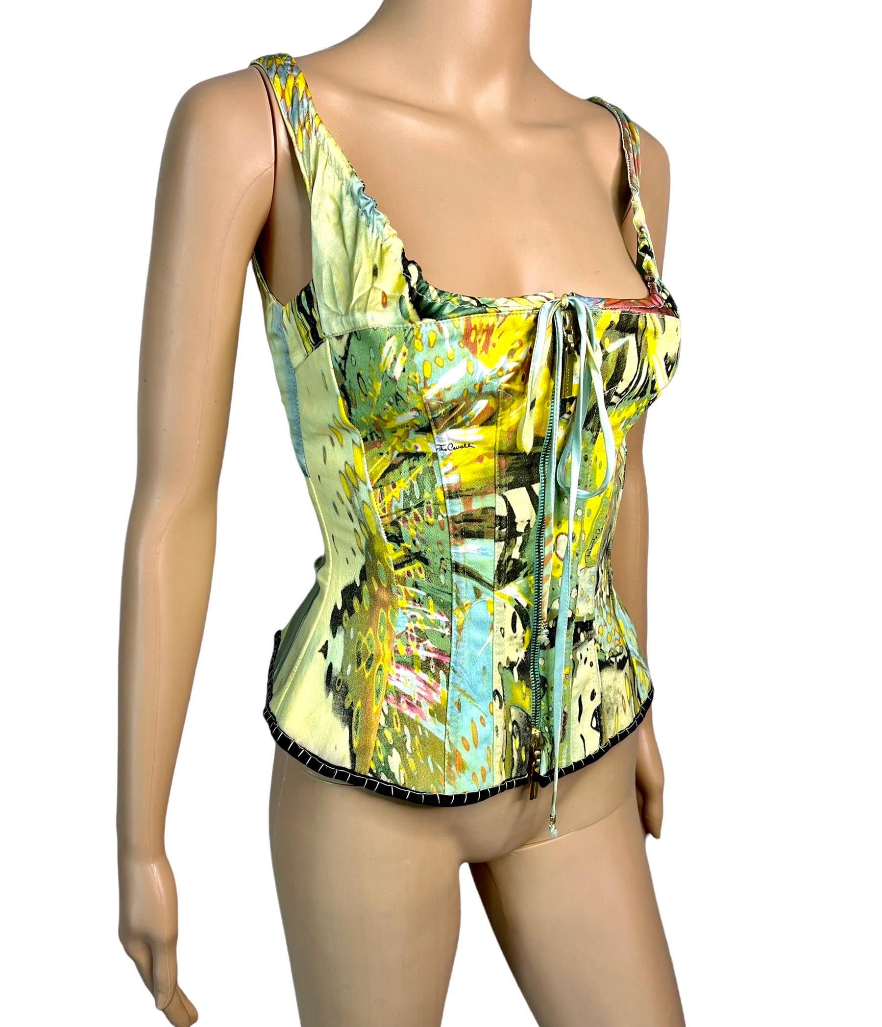 Roberto Cavalli S/S 2003 Corpiño Corsé Seda Vaquera Crop Top en venta 4