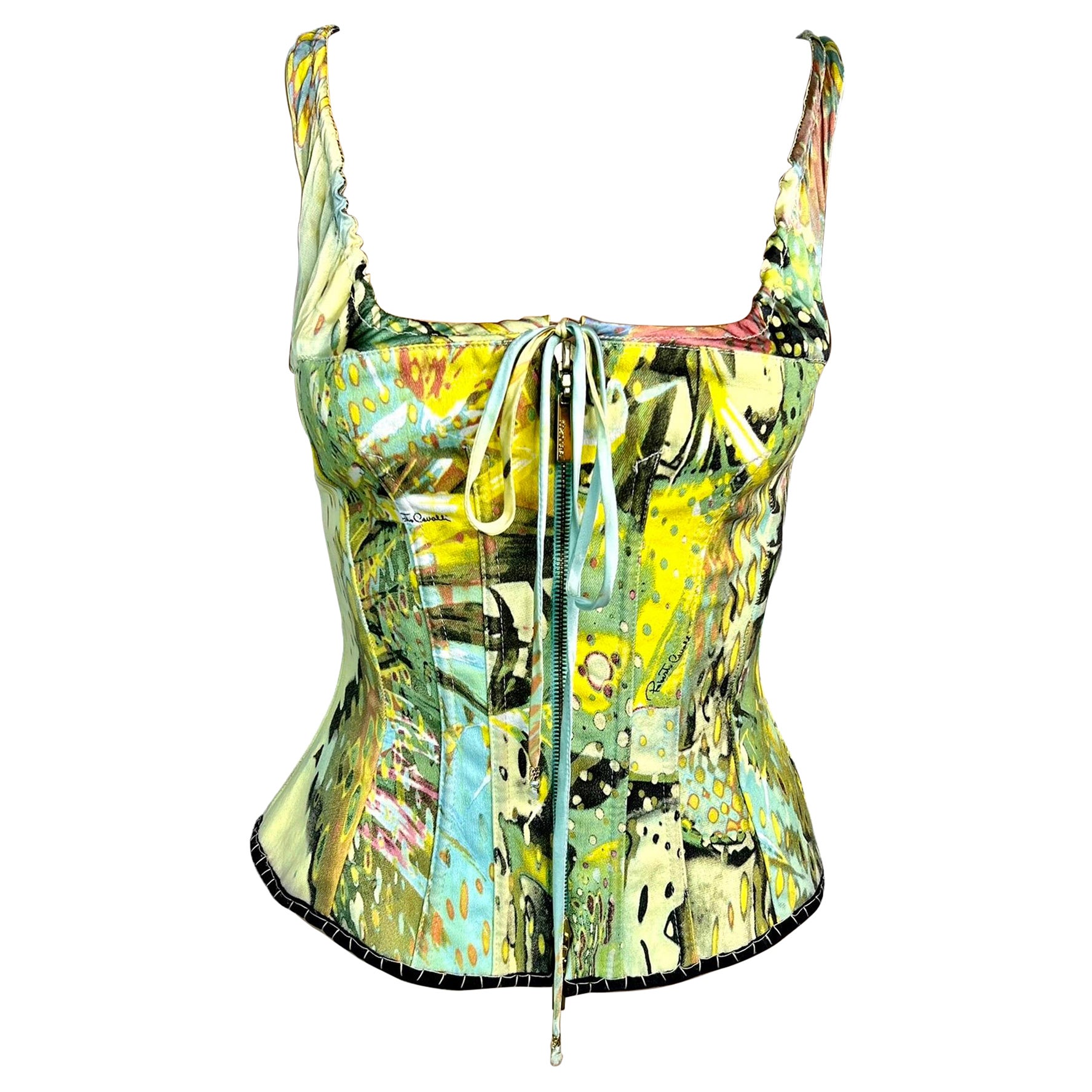 Roberto Cavalli - P/E 2003 Bustier Corsetto Denim Seta Crop Top