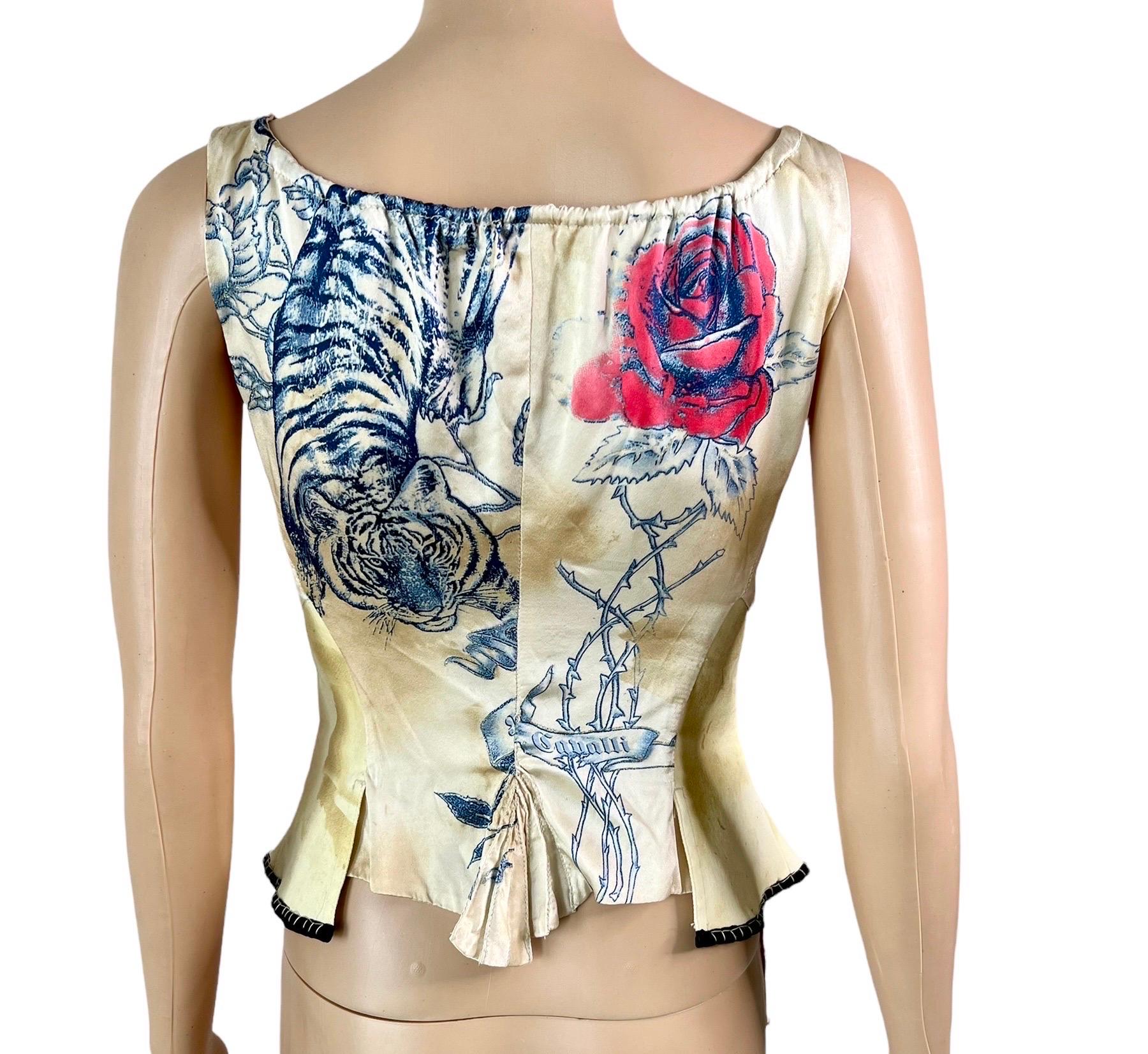 Roberto Cavalli S/S 2003 Bustier Corset Tattoo Print Denim Top 1