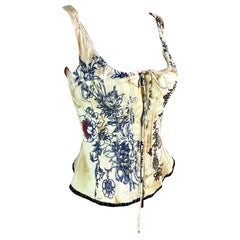 Roberto Cavalli S/S 2003 Bustier Corset Tattoo Print Denim Top
