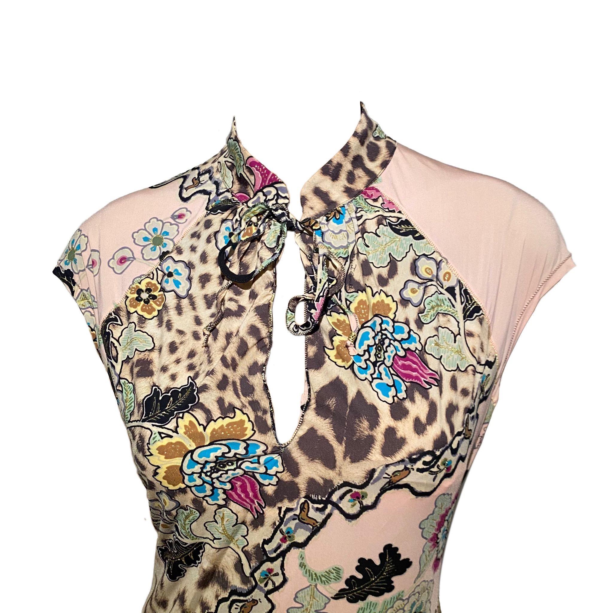 Roberto Cavalli S/S 2003 Cheongsam Maxikleid mit Blumenmuster im Zustand „Hervorragend“ in Rome, IT