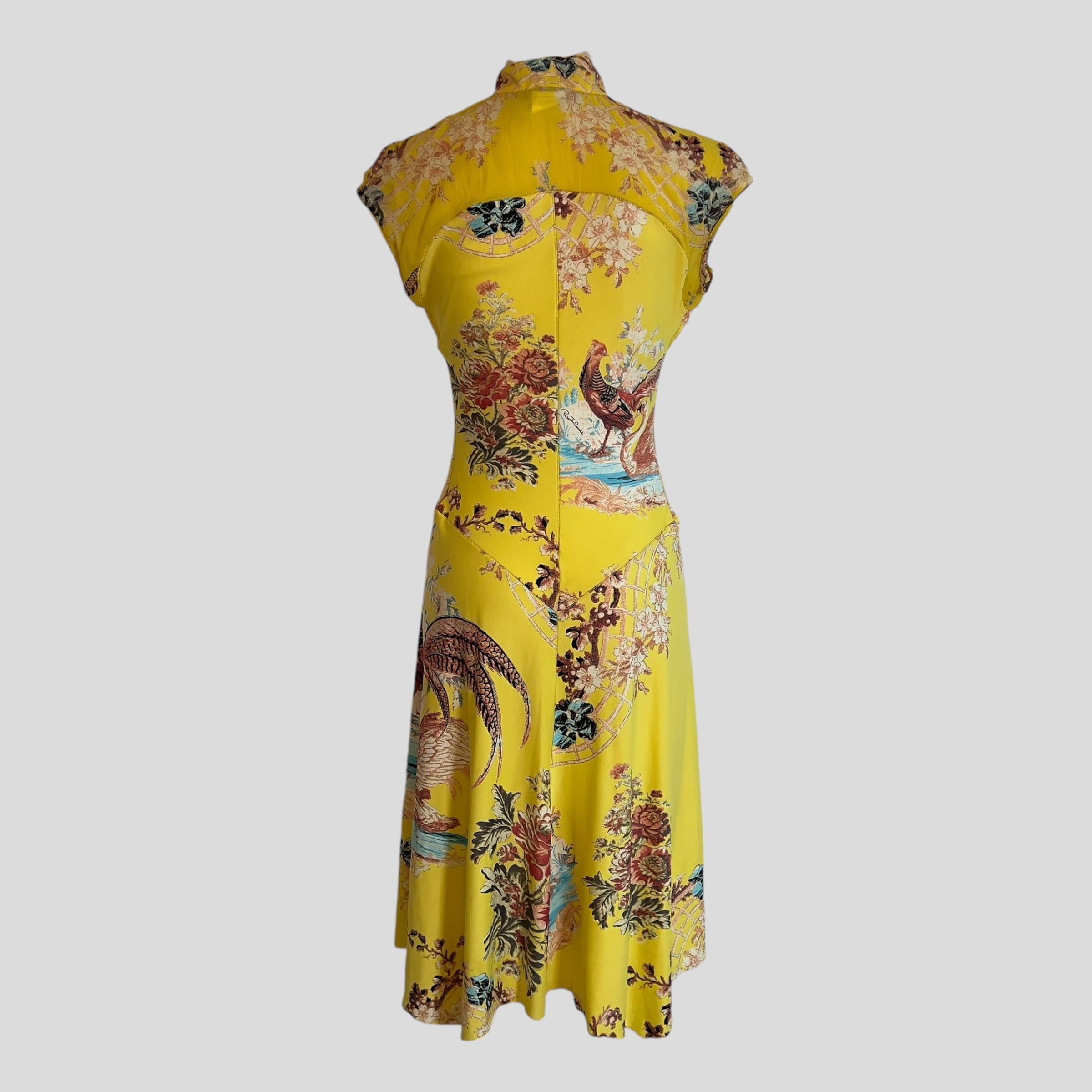 Roberto Cavalli S/S 2003 Maxi Vestido Floral Amarillo Inspirado en el Cheongsam 3