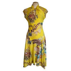 Roberto Cavalli S/S 2003 Maxi Vestido Floral Amarillo Inspirado en el Cheongsam