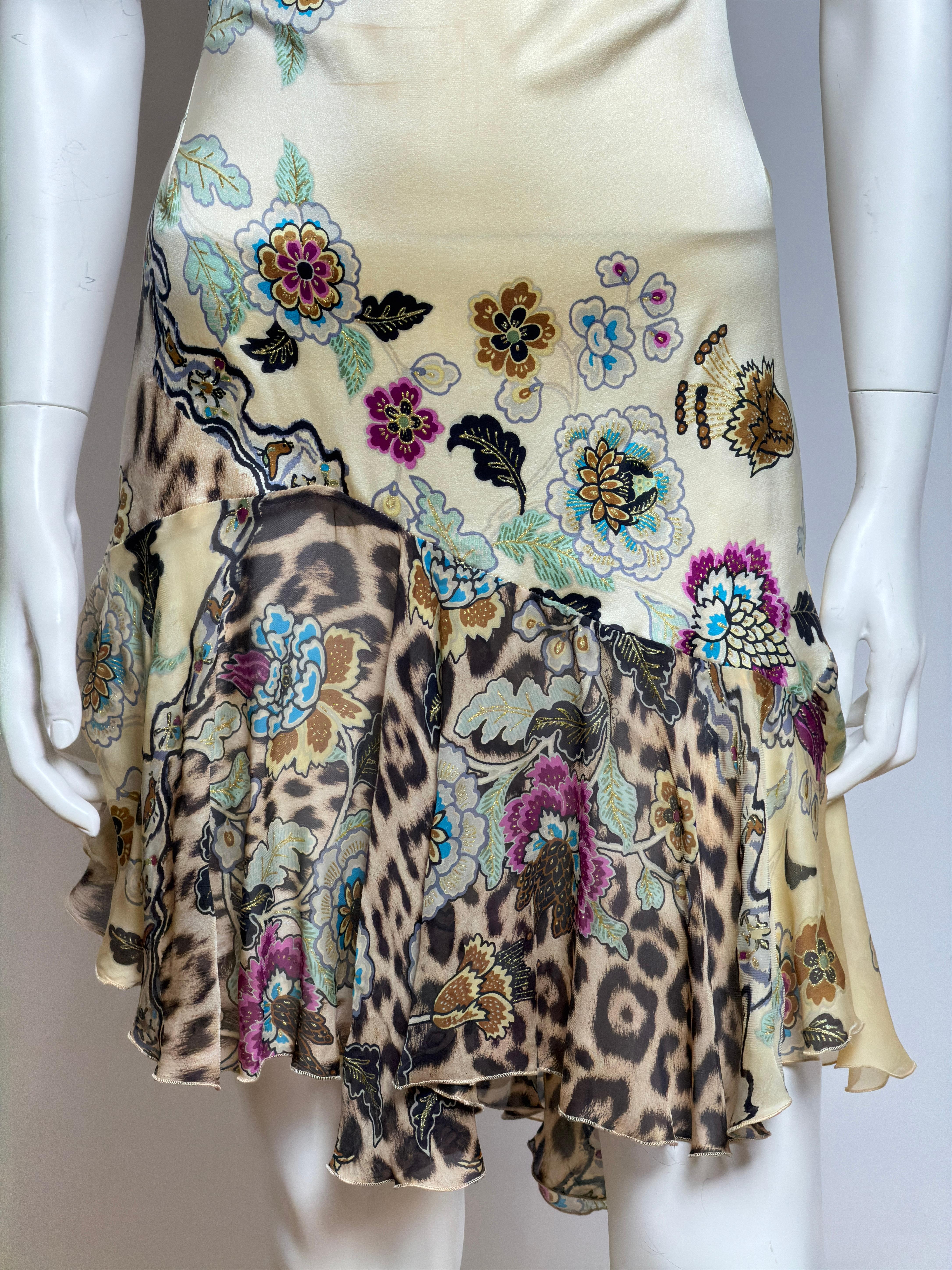 Roberto Cavalli S/S 2003 Cheongsam Chinoiserie Jaune Mini robe en soie en vente 1