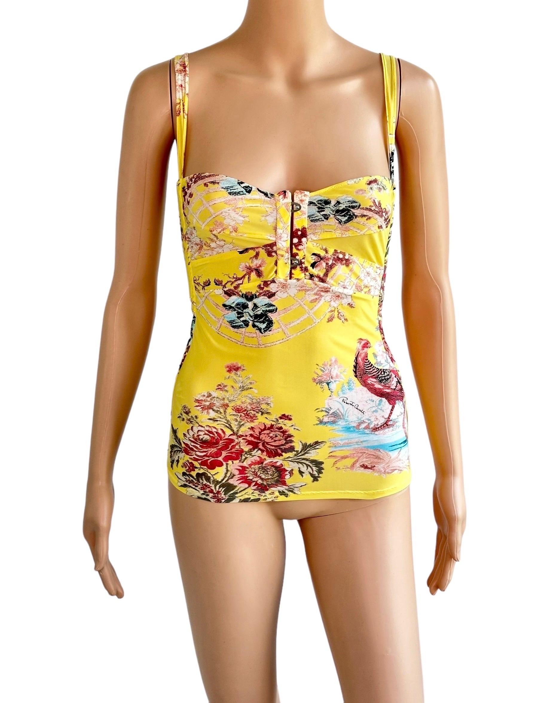 Orange Roberto Cavalli S/S 2003 Chinoiserie Bustier Corset Blouse Tank Top