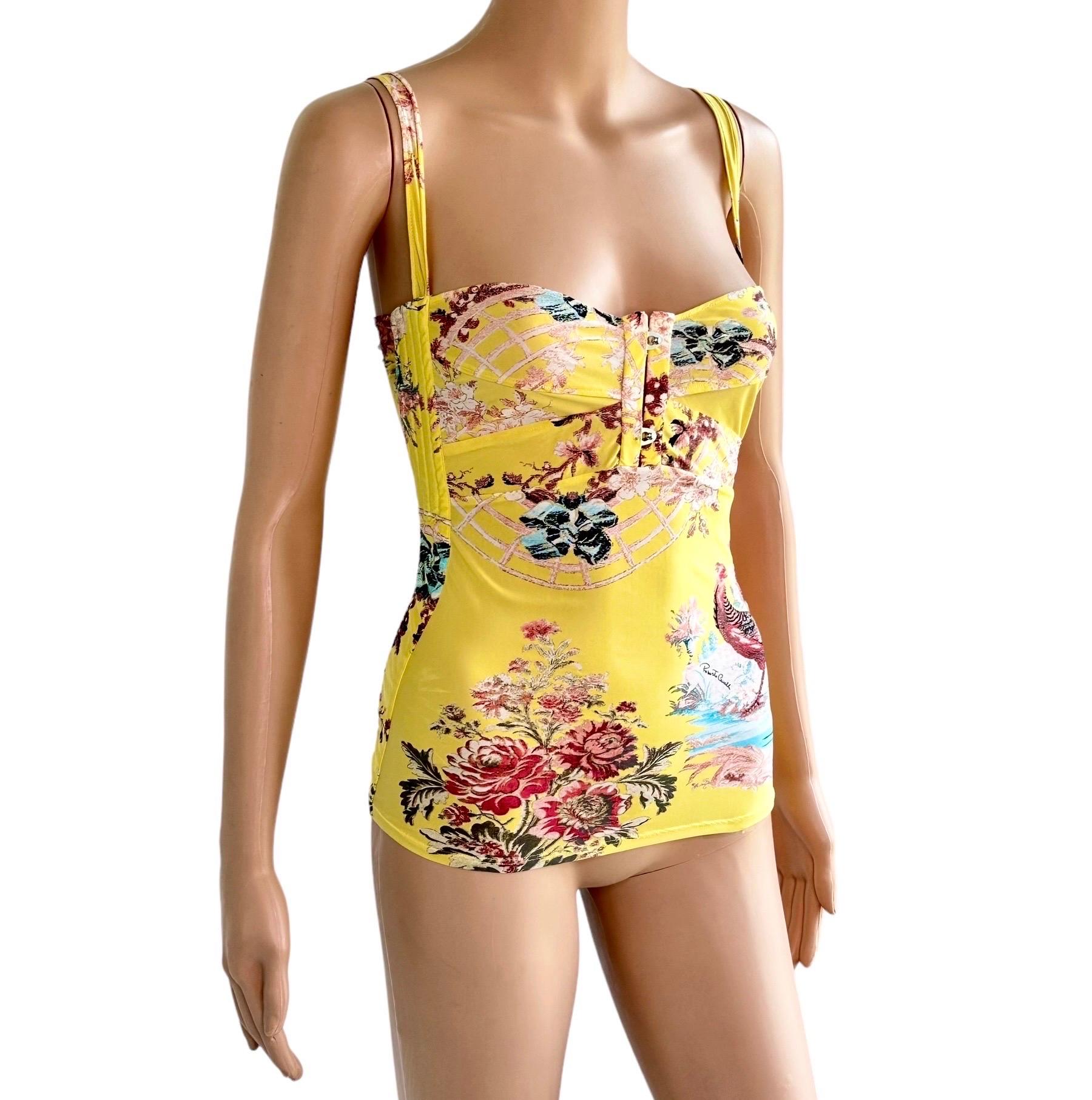 Roberto Cavalli S/S 2003 Chinoiserie Bustier Corset Blouse Tank Top In Good Condition In Naples, FL