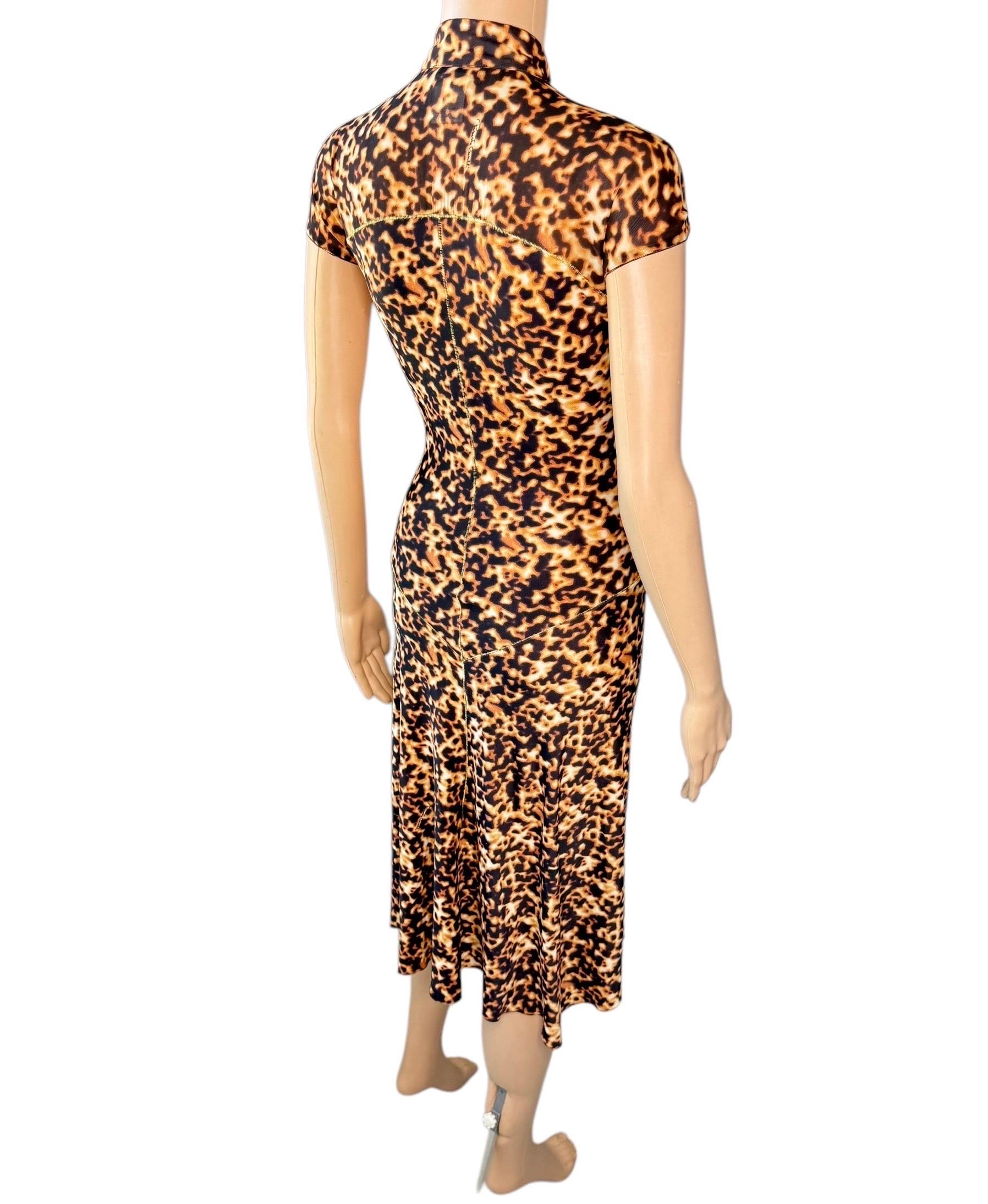 Roberto Cavalli F/S 2003 Chinoiserie Cheongsam Midikleid mit Tierdruck und Tiermuster im Angebot 6