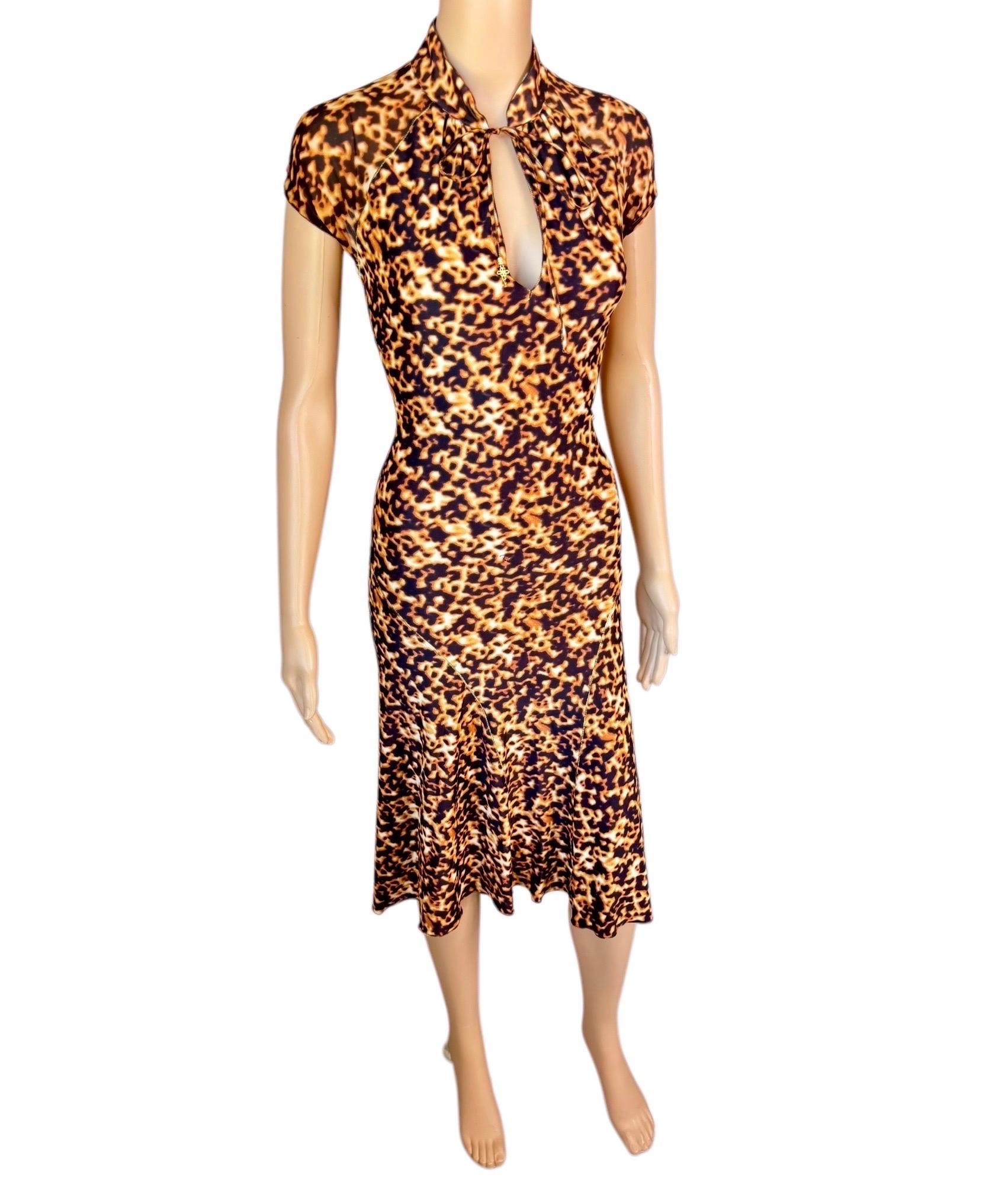 Roberto Cavalli F/S 2003 Chinoiserie Cheongsam Midikleid mit Tierdruck und Tiermuster im Angebot 3