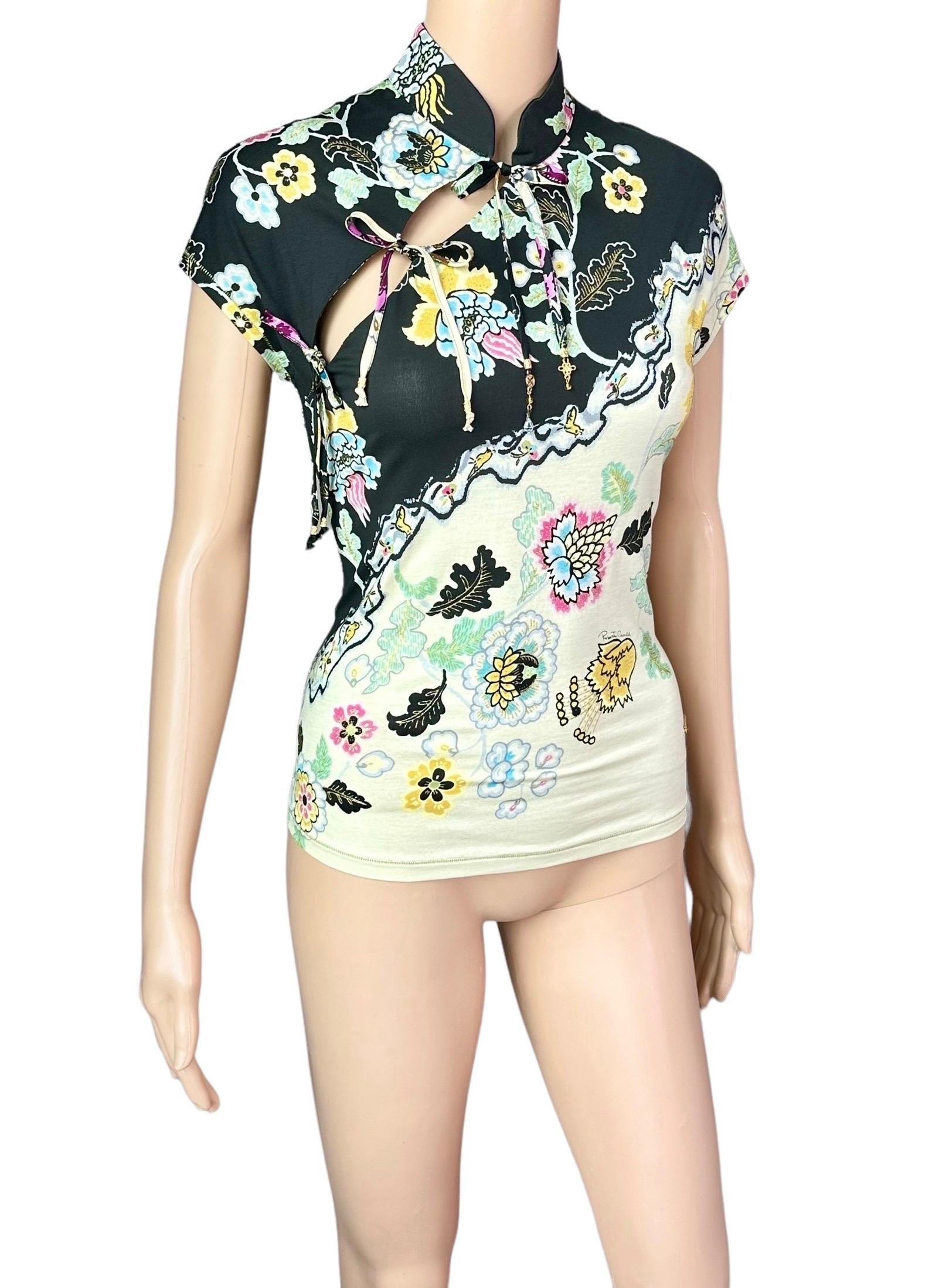 Roberto Cavalli S/S 2003 Chinoiserie Cheongsam Collar Tie Cap Sleeve Blouse Top 5