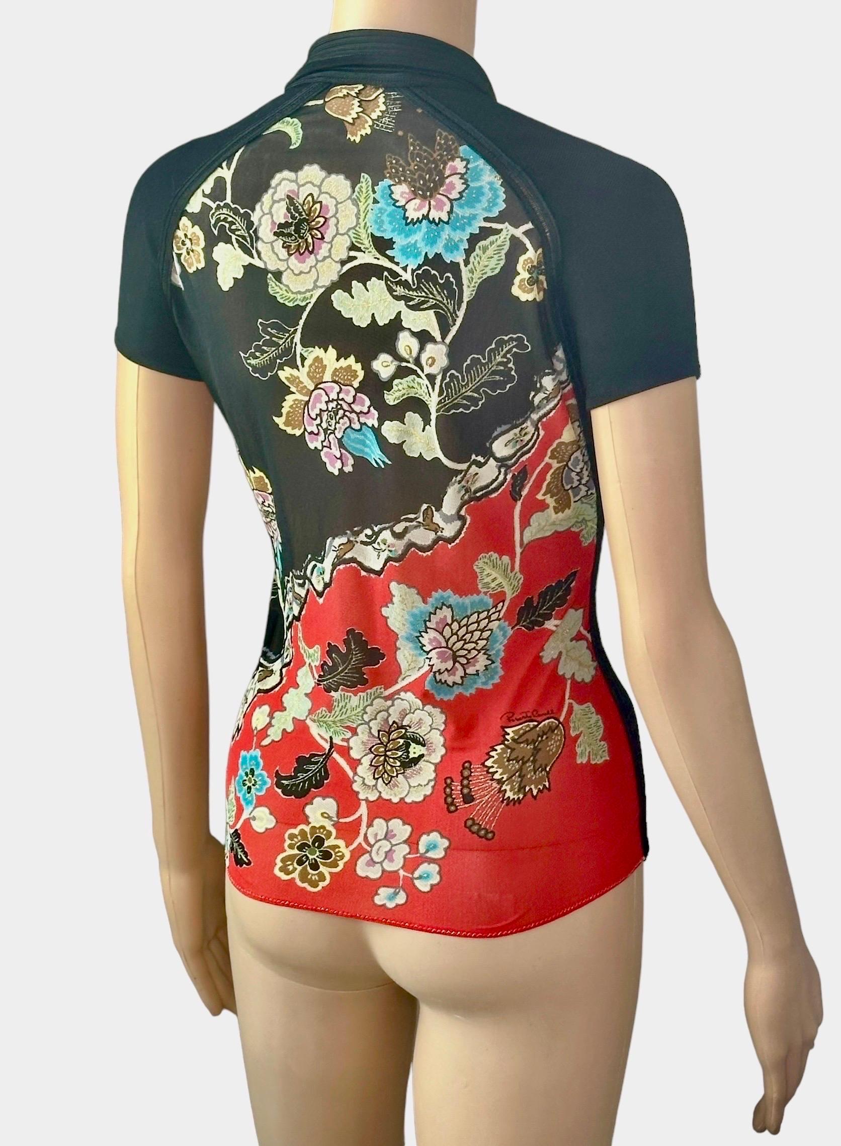 Roberto Cavalli S/S 2003 Chinoiserie Cheongsam Collar Tie Cap Sleeve Blouse Top For Sale 5