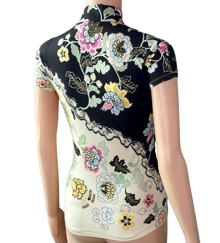 Haut Roberto Cavalli S/S 2003 - Style Chinoiserie Cheongsam, Manches Cap, Taille S, Occasion Très Bon état