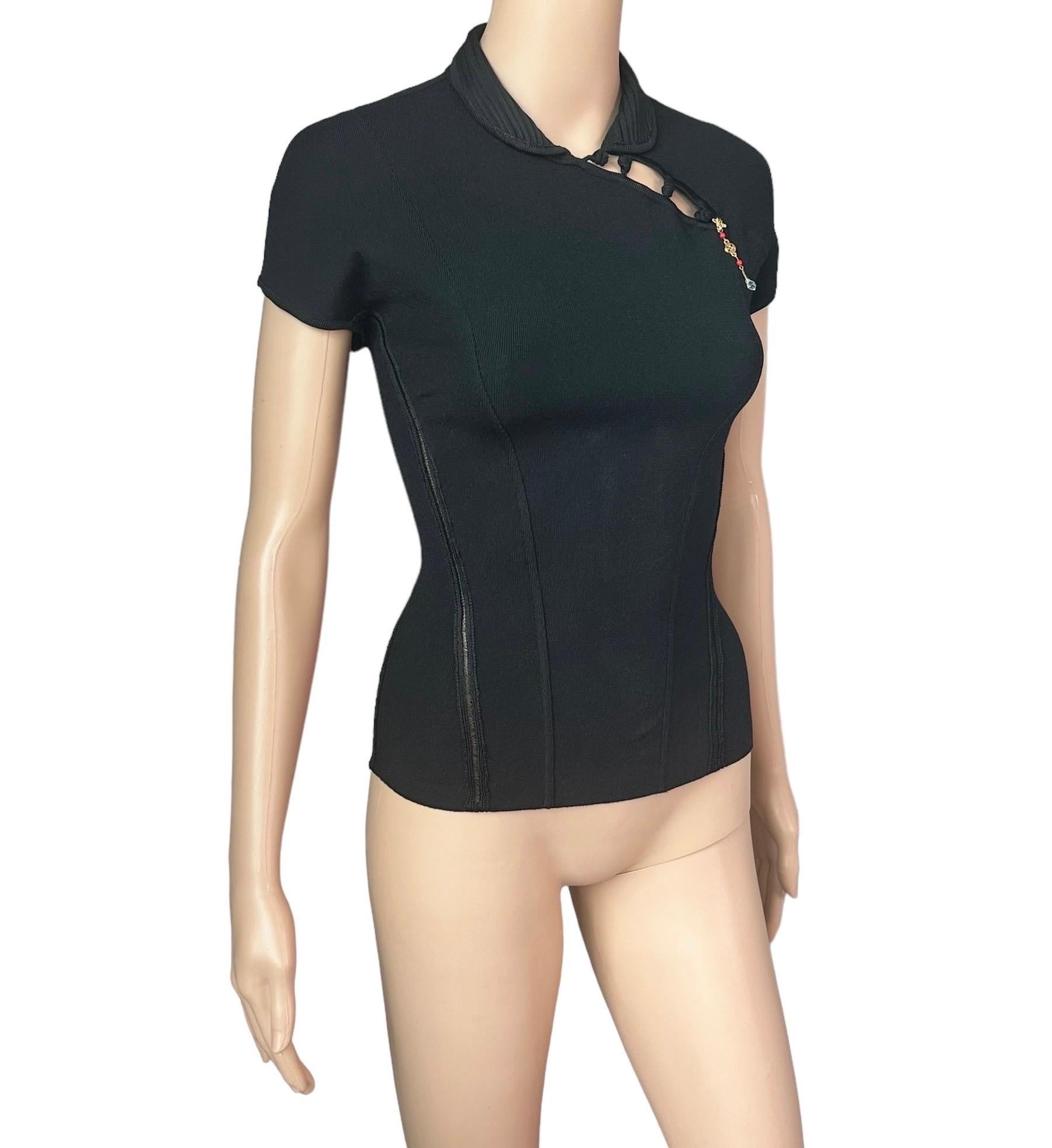 Roberto Cavalli S/S 2003 Chinoiserie Cheongsam Collar Tie Cap Sleeve Blouse Top For Sale 6