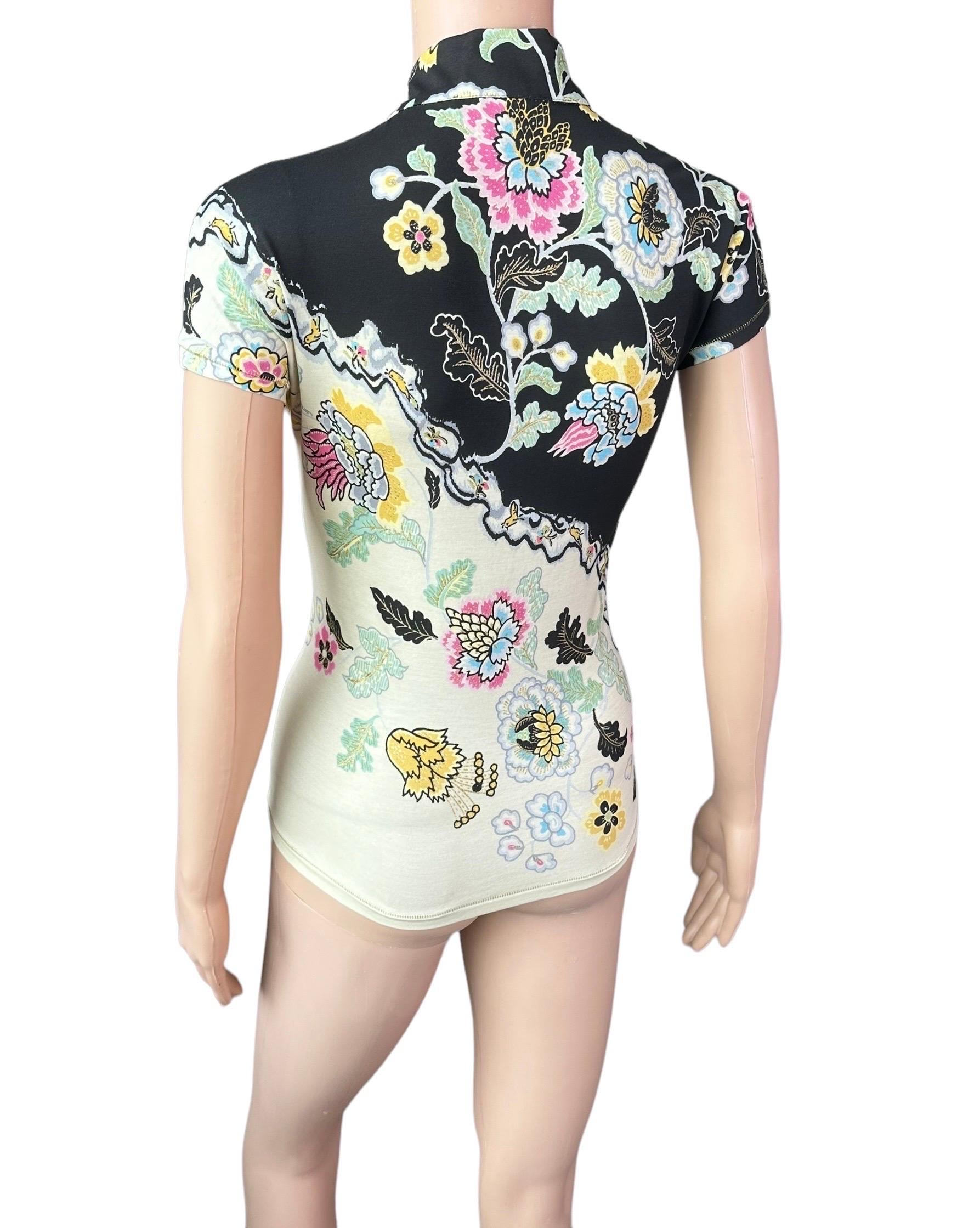 Roberto Cavalli S/S 2003 Chinoiserie Cheongsam Collar Tie Cap Sleeve Blouse Top 7