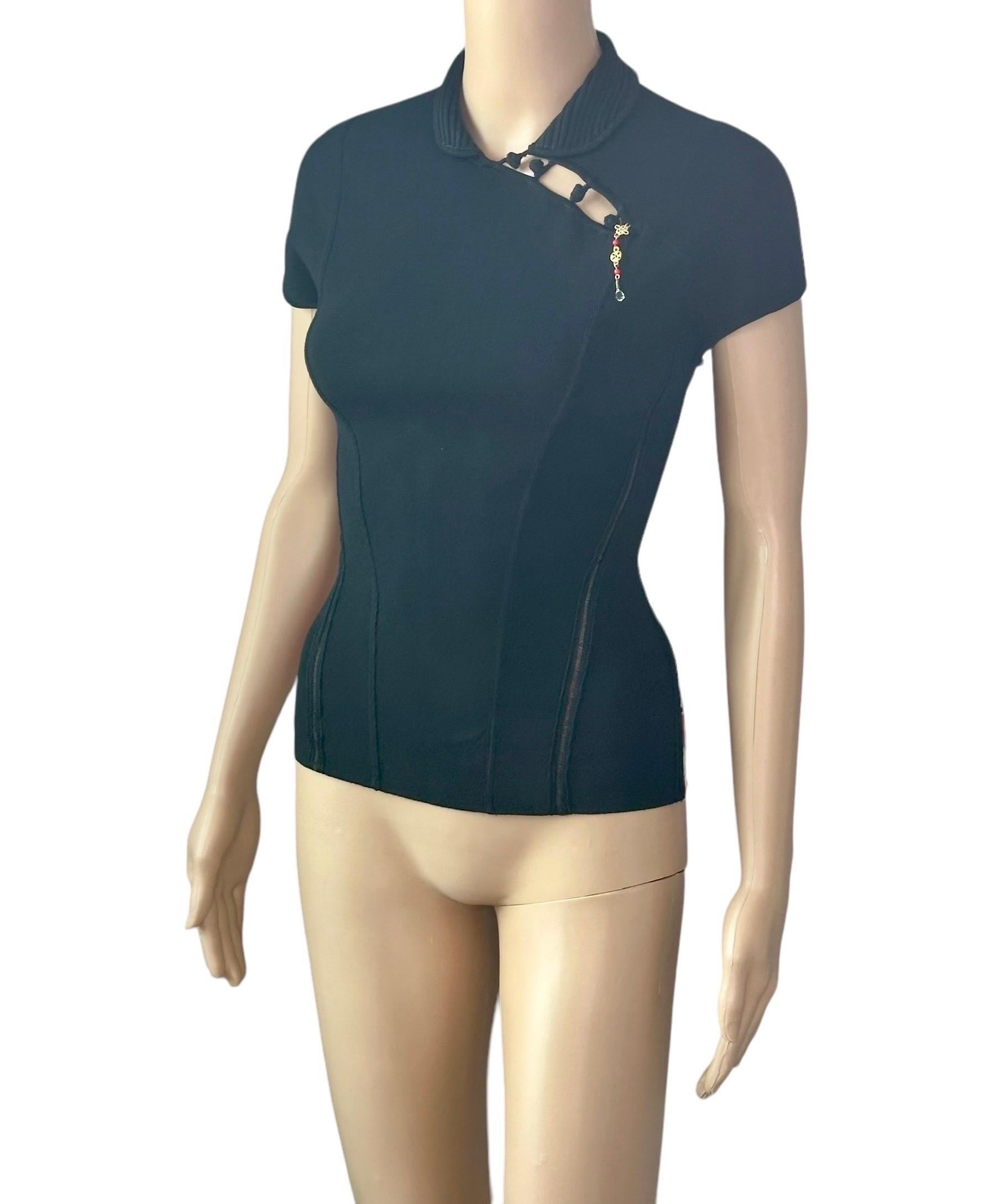 Roberto Cavalli S/S 2003 Chinoiserie Cheongsam Collar Tie Cap Sleeve Blouse Top For Sale 7