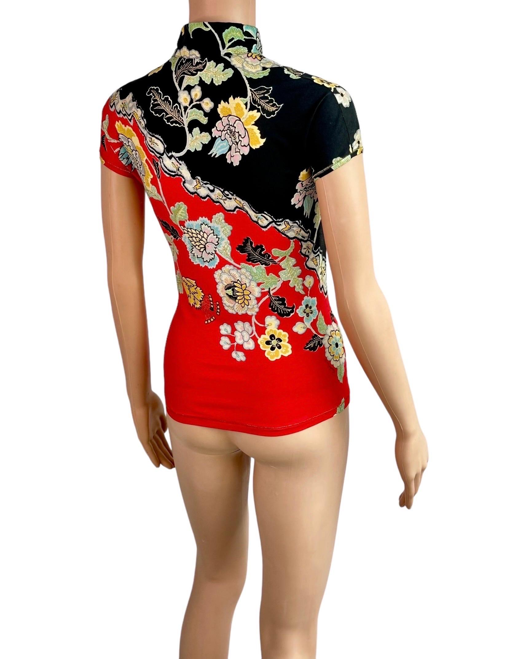 Roberto Cavalli S/S 2003 Chinoiserie Cheongsam Collar Tie Cap Sleeve Blouse Top 7