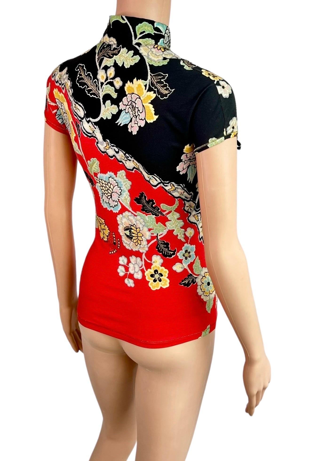 Roberto Cavalli S/S 2003 Chinoiserie Cheongsam Collar Tie Cap Sleeve Blouse Top 9