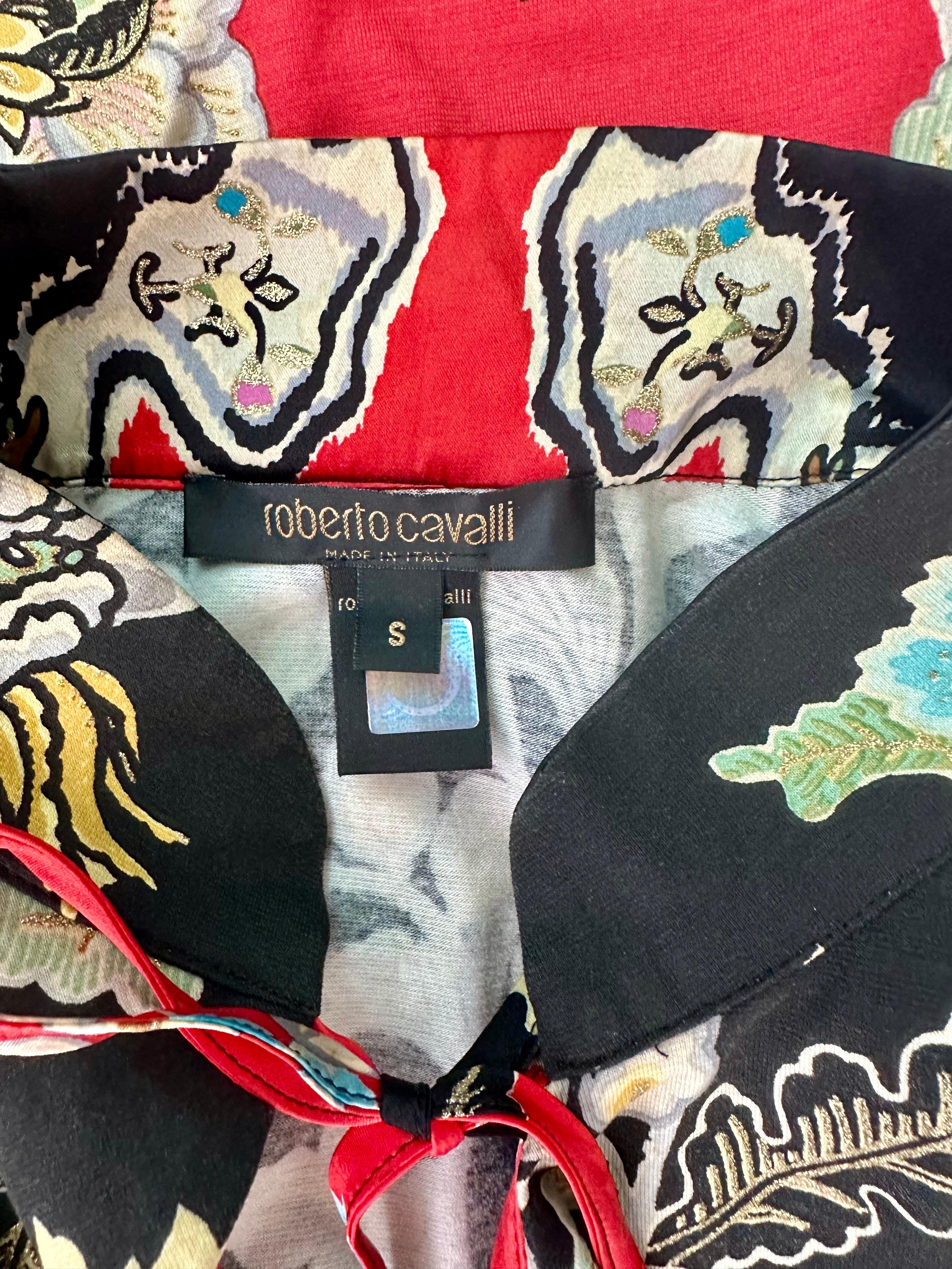 Roberto Cavalli S/S 2003 Chinoiserie Cheongsam Collar Tie Cap Sleeve Blouse Top 10