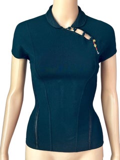 Roberto Cavalli S/S 2003 Chinoiserie Cheongsam Collar Tie Cap Sleeve Blouse Top