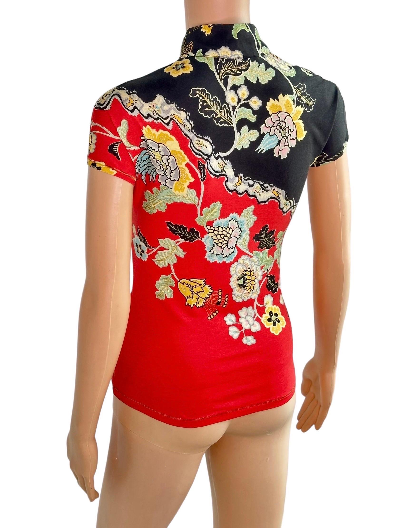 Roberto Cavalli S/S 2003 Chinoiserie Cheongsam Collar Tie Cap Sleeve Blouse Top 1