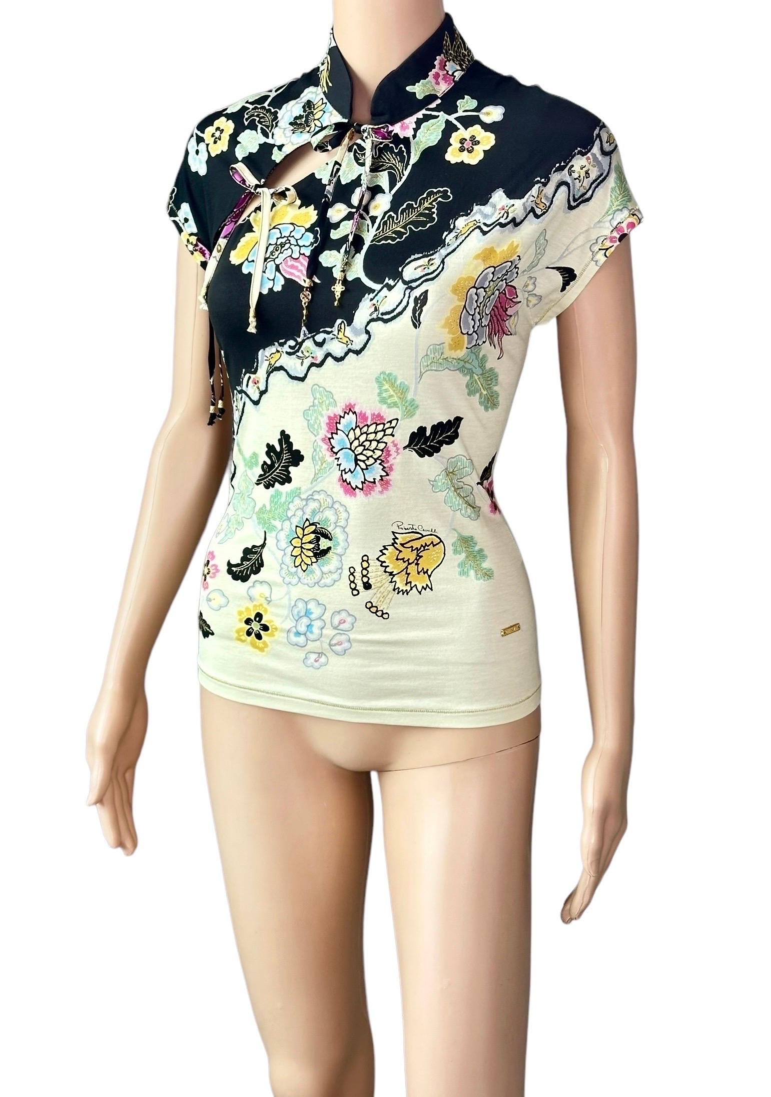 Roberto Cavalli S/S 2003 Chinoiserie Cheongsam Collar Tie Cap Sleeve Blouse Top 2
