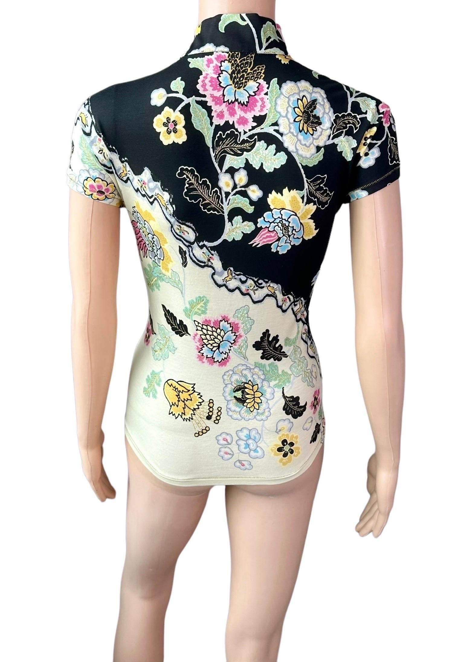 Roberto Cavalli S/S 2003 Chinoiserie Cheongsam Collar Tie Cap Sleeve Blouse Top 3