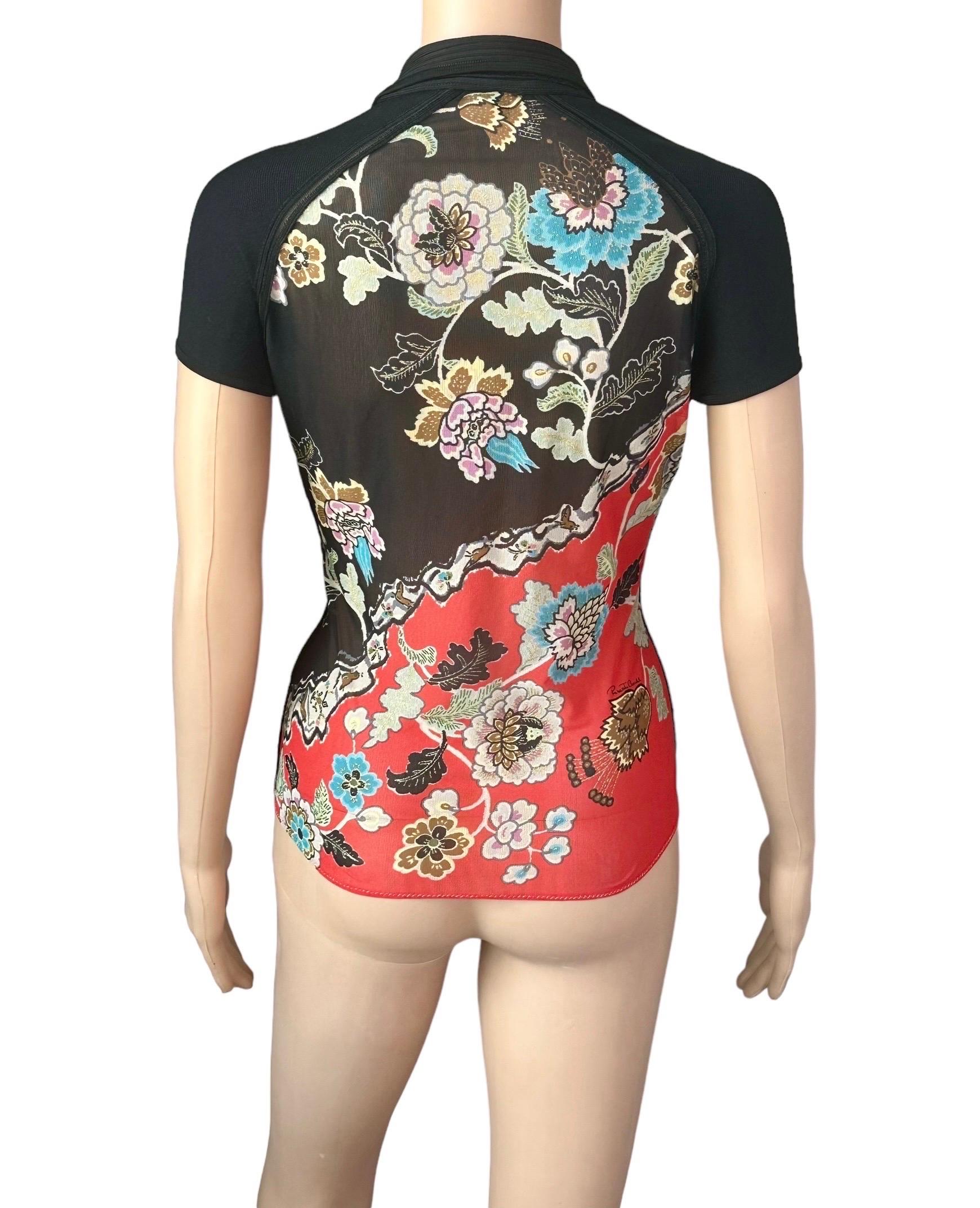 Roberto Cavalli S/S 2003 Chinoiserie Cheongsam Collar Tie Cap Sleeve Blouse Top For Sale 3