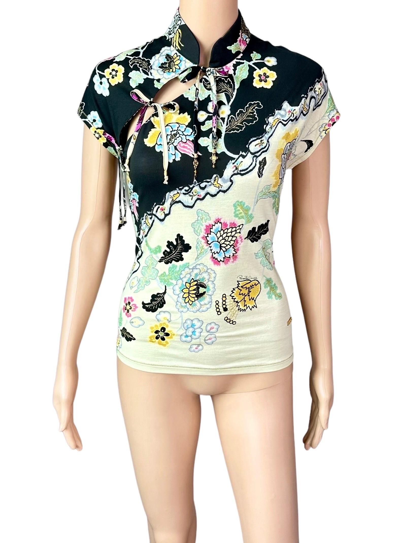 Roberto Cavalli S/S 2003 Chinoiserie Cheongsam Collar Tie Cap Sleeve Blouse Top 4