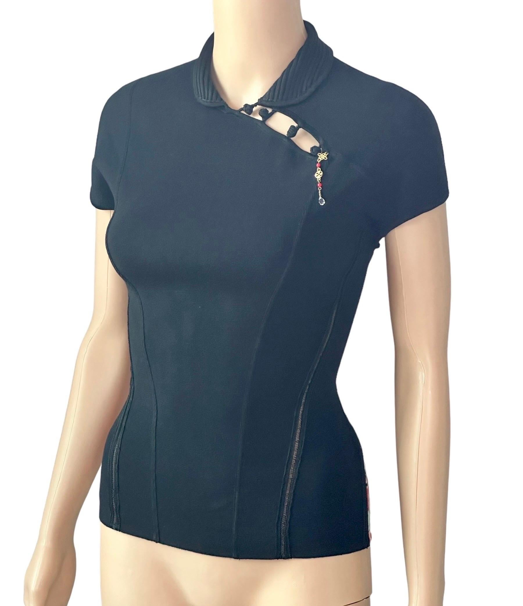 Roberto Cavalli S/S 2003 Chinoiserie Cheongsam Collar Tie Cap Sleeve Blouse Top For Sale 4