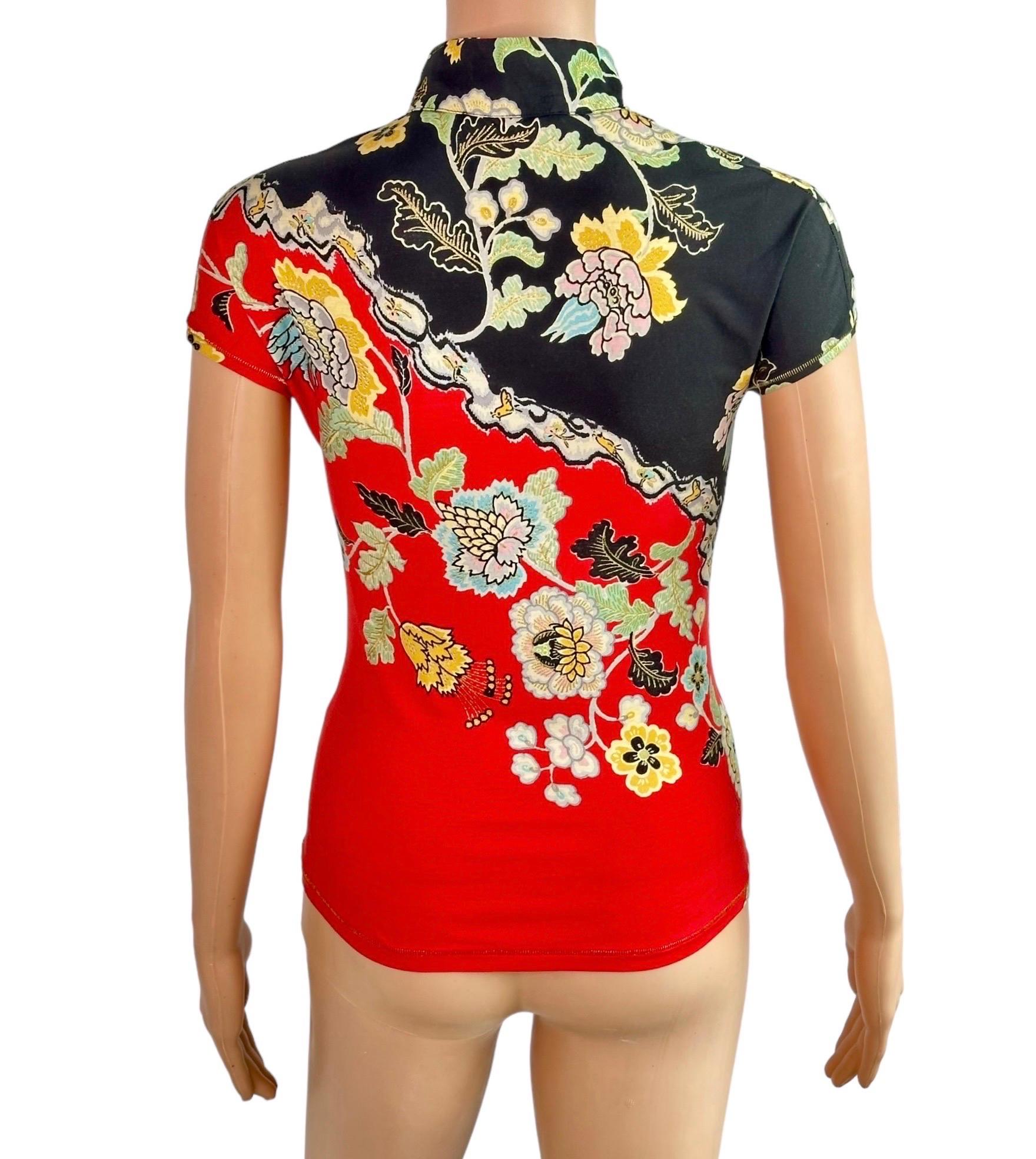 Roberto Cavalli S/S 2003 Chinoiserie Cheongsam Collar Tie Cap Sleeve Blouse Top 4