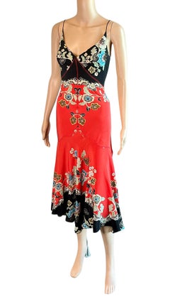 Roberto Cavalli S/S 2003 Chinoiserie Cheongsam Red Midi Dress