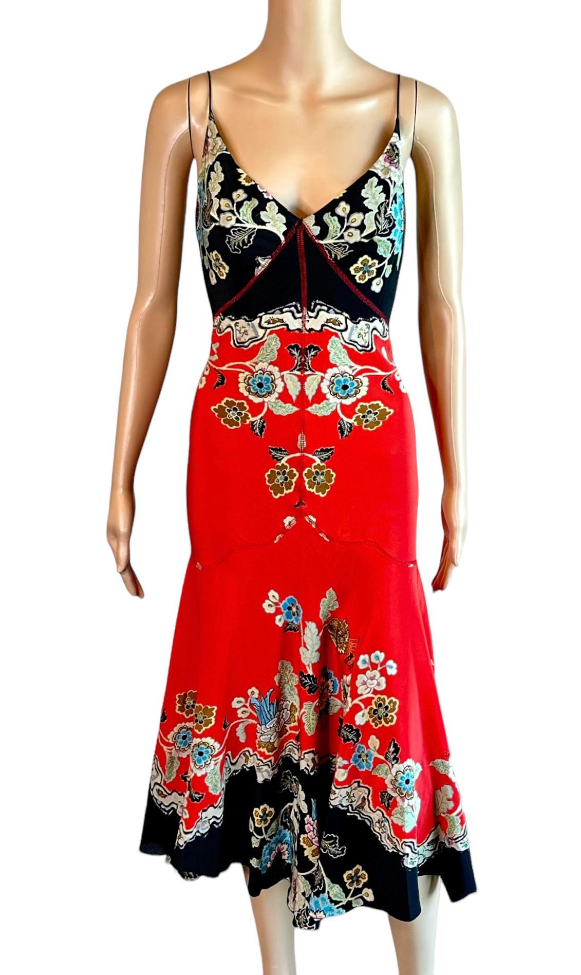 Roberto Cavalli S/S 2003 Chinoiserie Cheongsam Red Midi Dress For Sale 4