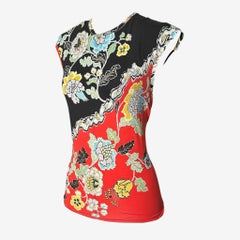Roberto Cavalli S/S 2003 Chinoiserie Floral Print Silk Jersey Top