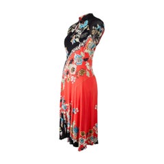Roberto Cavalli S/S 2003 Chinoiserie Floral Red Cheongsam Dress