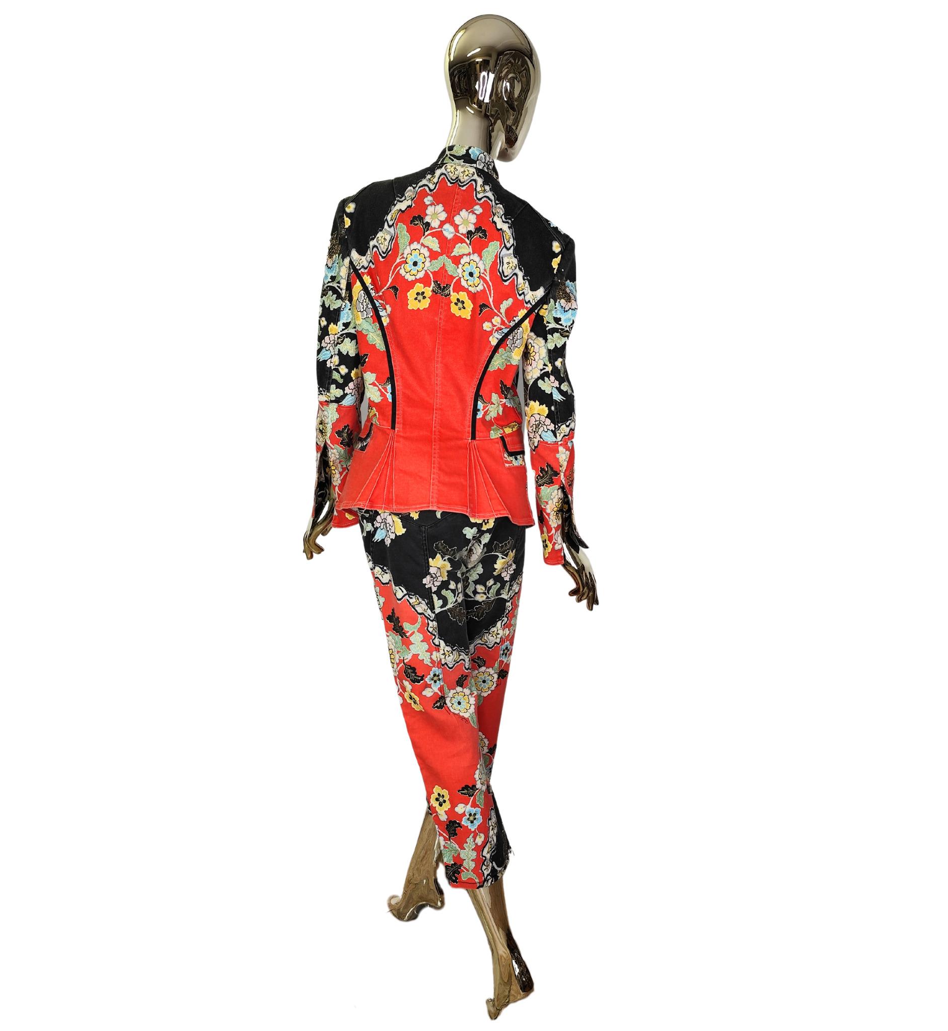Brown Roberto Cavalli S/S 2003 Chinoiserie jacket and pants set