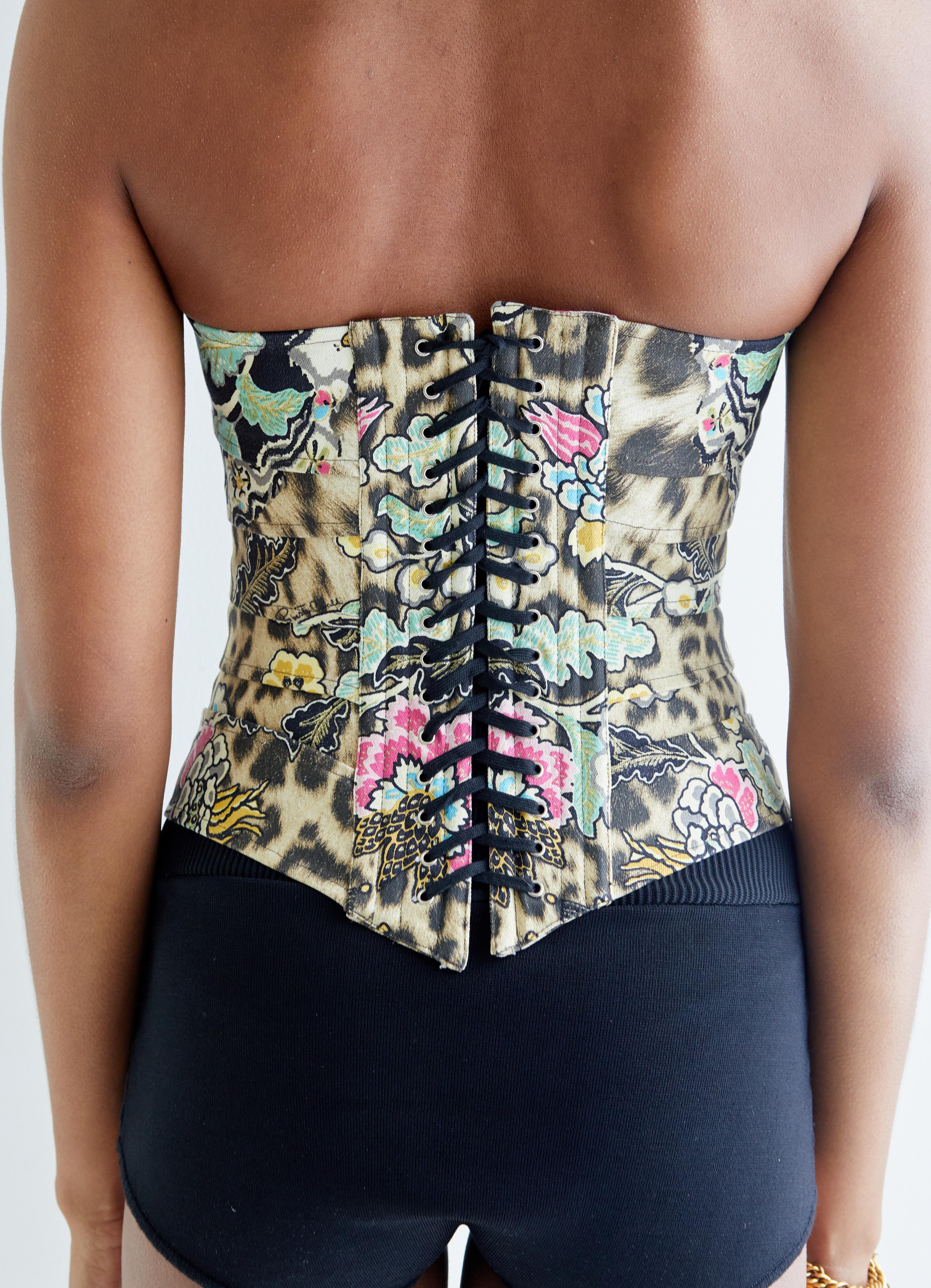 Roberto Cavalli P/E 2003 bustier senza spalline con stampa leopardata e cineseria in vendita 4
