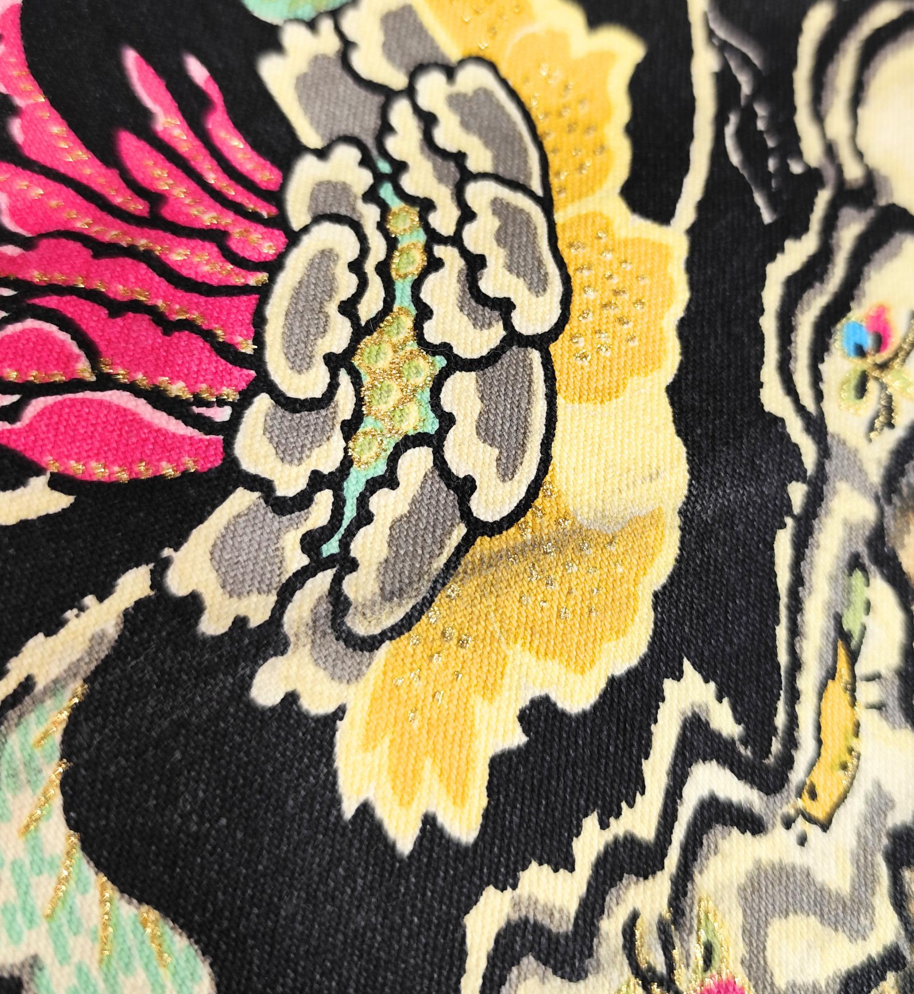 Roberto Cavalli S/S 2003 chinoiserie print black and yellow pants en venta 9