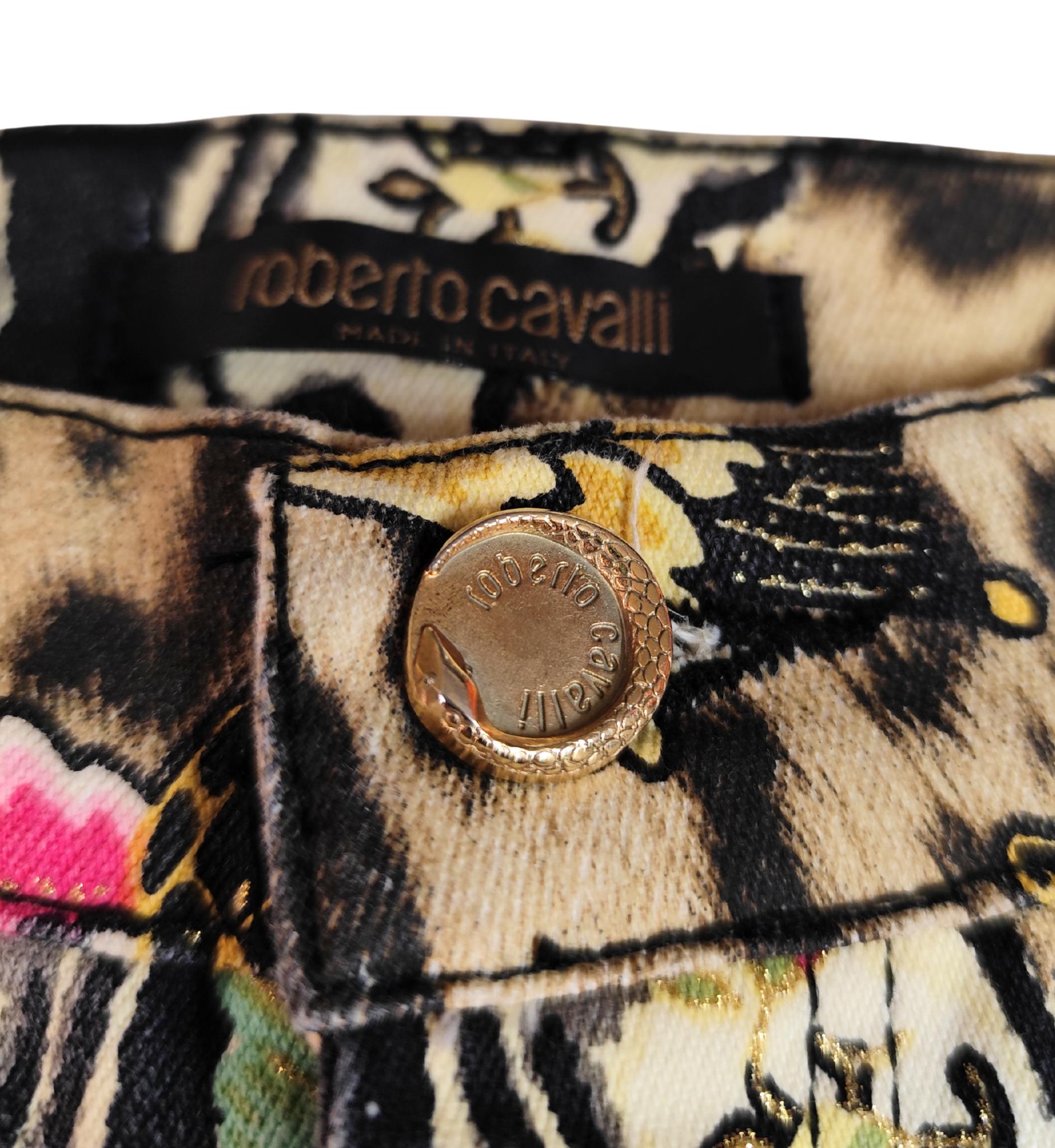 Roberto Cavalli S/S 2003 chinoiserie print black and yellow pants en venta 10