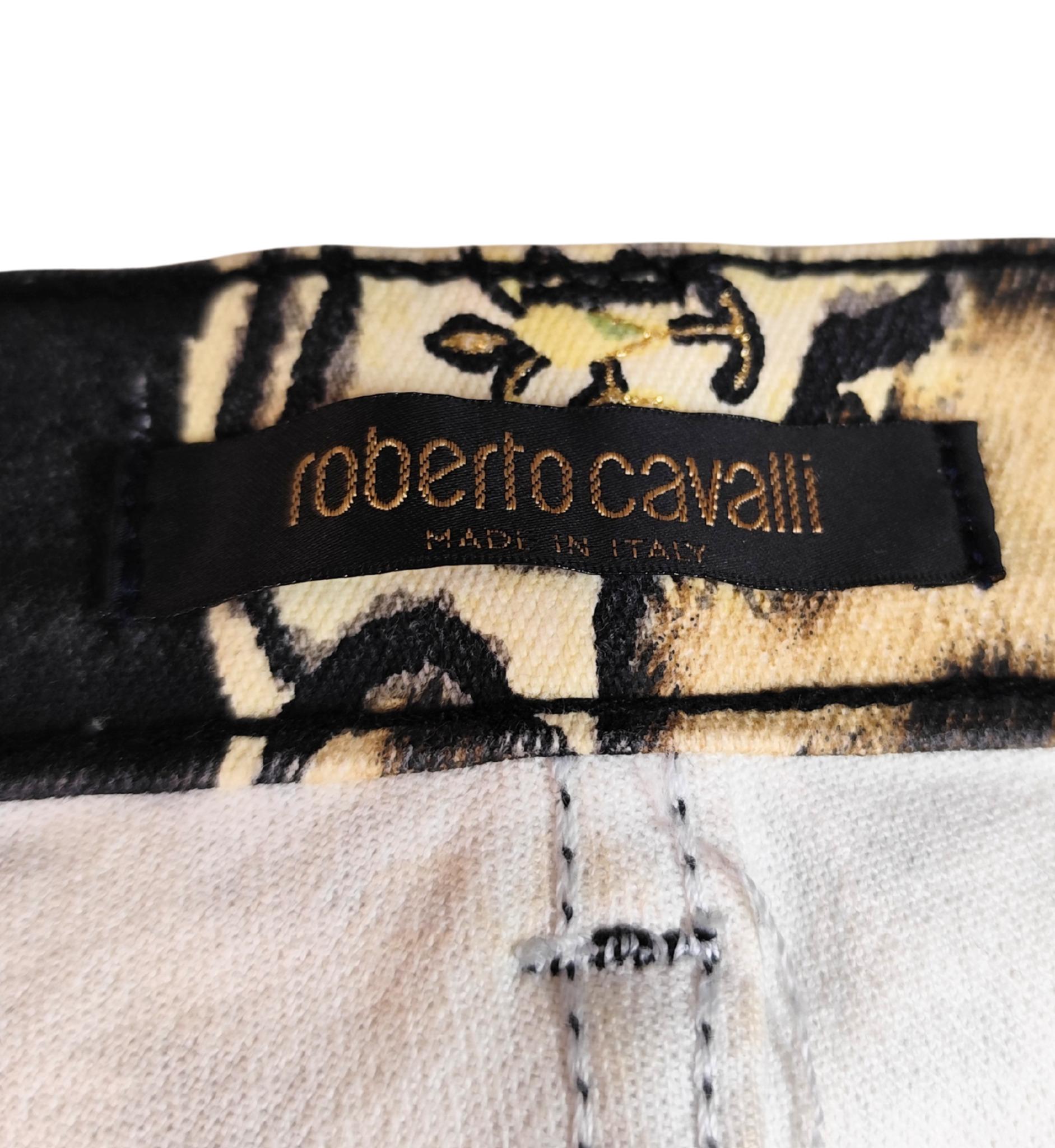Roberto Cavalli S/S 2003 chinoiserie print black and yellow pants en venta 12